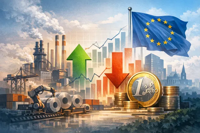 Eurozone industrial production data visualization showing April 2026 manufacturing output trends