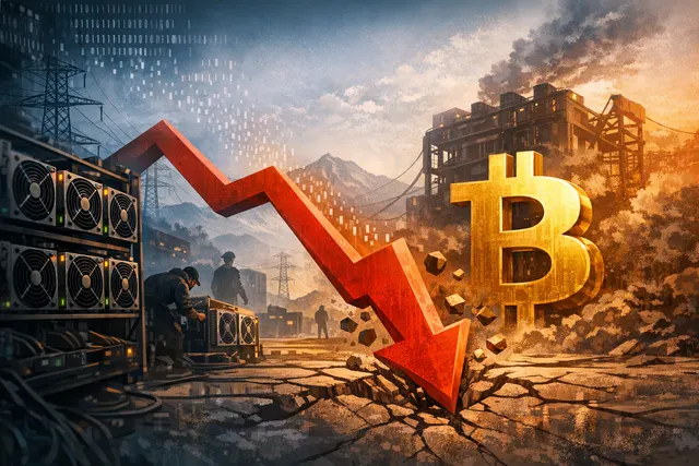 Bitcoin mining difficulty drop visualization showing network hashrate contraction and difficulty adjustment in June 2026