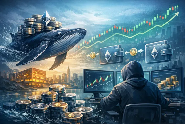 Ethereum whale withdrawing 90,000 ETH from Binance with staking and on-chain analytics imagery