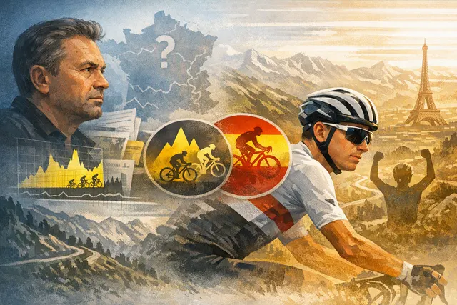 Tadej Pogačar riding in the yellow jersey during the 2026 Tour de France, conserving energy for the Vuelta a España
