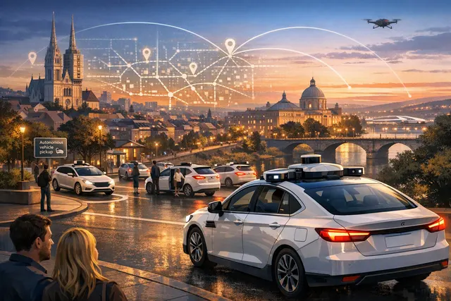 Illustration of a driverless robotaxi representing Pony.ai and Uber’s planned European expansion
