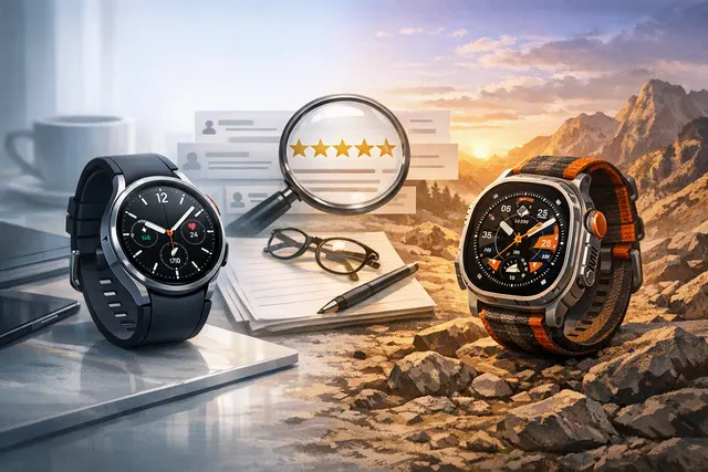 Samsung Galaxy Watch 9 and Galaxy Watch Ultra 2 shown side by side in a comparison graphic