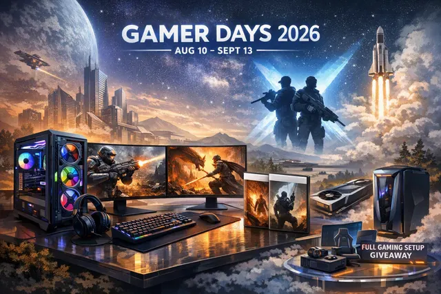 Intel Gamer Days 2026 promotional banner featuring Tomb Raider: Legacy of Atlantis and STAR WARS: Galactic Racer artwork with XeSS 3 branding