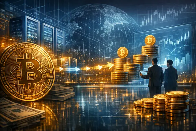 A visual representation of a dormant Bitcoin whale waking up: a sleeping giant whale made of Bitcoin symbols above a futuristic city skyline with glowing on-chain network lines.