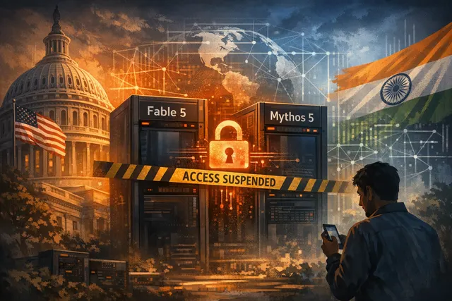 Illustration representing India's debate on AI sovereignty following U.S. export controls on advanced AI models