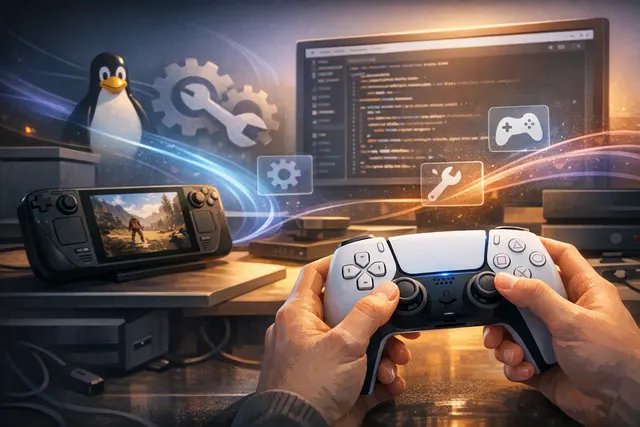 GE-Proton 11-4 brings DualSense controller haptics and hotplug to Linux and Steam Deck. The 11-5 hotfix restores Easy Anti-Cheat compatibility.