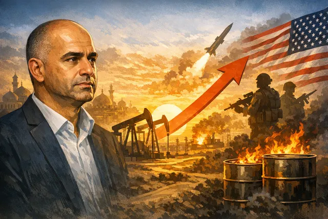 Shell CEO Wael Sawan speaking at the WSJ Leadership Institute CEO Summit on June 10, 2026, against a backdrop of oil price charts and Middle East geopolitical imagery.