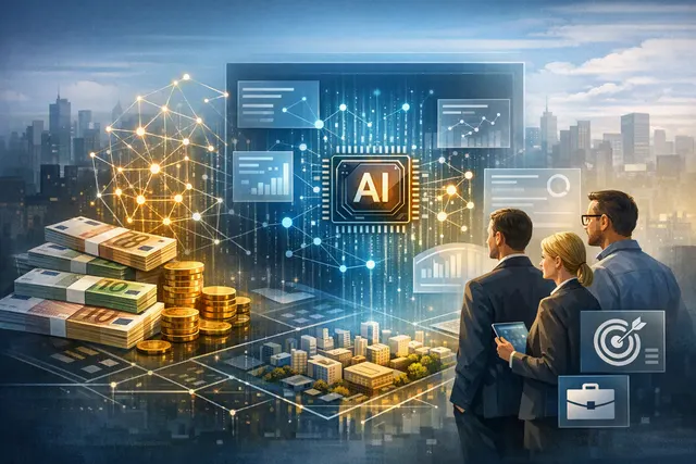 Abstract illustration of a strategic roadmap with AI-powered connections flowing from high-level plans to actionable daily tasks, representing the StrategyOS platform concept.