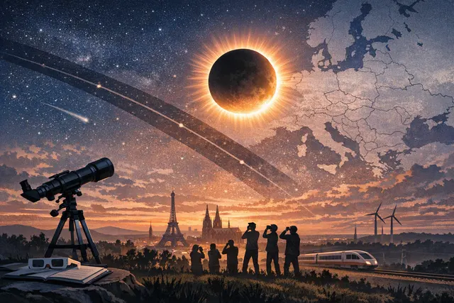 Illustration of a total solar eclipse showing the moon completely covering the sun with the solar corona visible around the dark silhouette