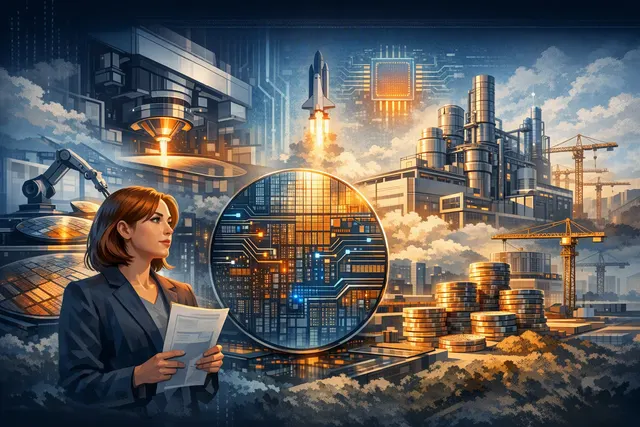 A stylized image of a semiconductor wafer and chip architecture, representing advanced chip manufacturing by TSMC, SK Hynix, and ASML.