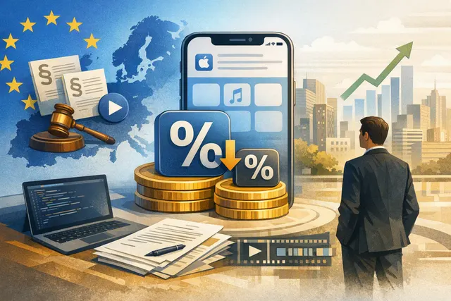 What changes did Apple announce for its European Union App Store business terms effective October 1—including the new commission rates for I