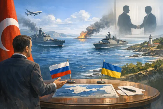 A conceptual image representing Black Sea shipping and Turkey's diplomatic mediation efforts between Russia and Ukraine