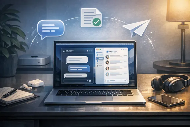 Illustration of ChatGPT working with Apple Messages on a Mac