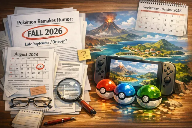 A composite image of Pokémon Emerald, Ruby, and Sapphire game cartridges in front of a Nintendo Switch console, representing the rumored ports.