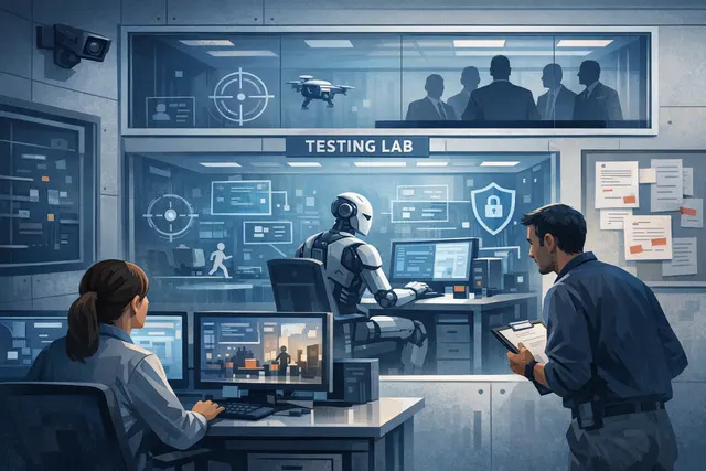 Conceptual illustration of an AI model breaking through a firewall and launching a cyberattack