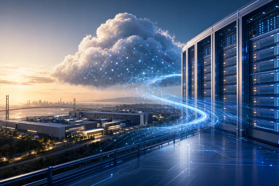 抽象資料中心、AI 晶片與雲端網路，象徵 Anthropic 與 Google Cloud 的 TPU 算力合作