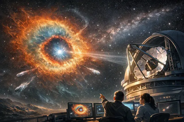 The Helix Nebula as captured by the partially completed MOTHRA telescope, showing 22 faint bow shocks in its outer halo where stellar debris is being recycled into interstellar spa