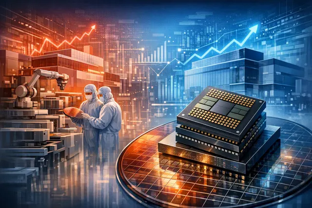 AI-generated conceptual image of HBM4 memory chips with Samsung and SK Hynix logos in a competitive race timeline