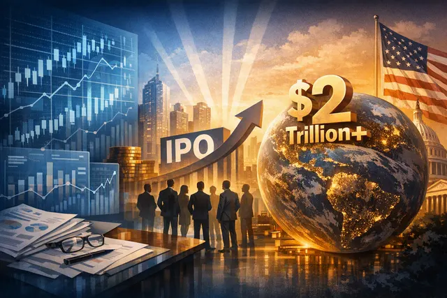 Editorial illustration of Anthropic’s Claude AI business, rising Q2 revenue, and a potential $2 trillion IPO