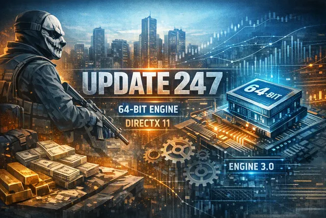 Payday 2 heisters in action with the Diesel Engine 3.0 update branding, representing the 64-bit and DirectX 11 upgrade.