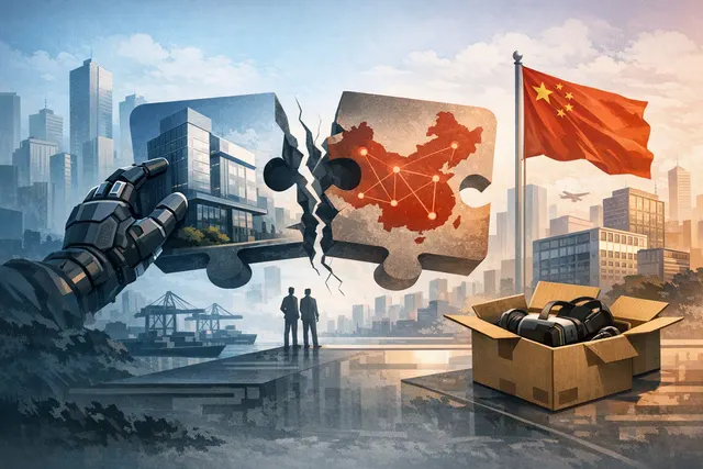 Abstract editorial illustration of Manus separating from Meta amid a China-ordered acquisition unwind and user data restoration