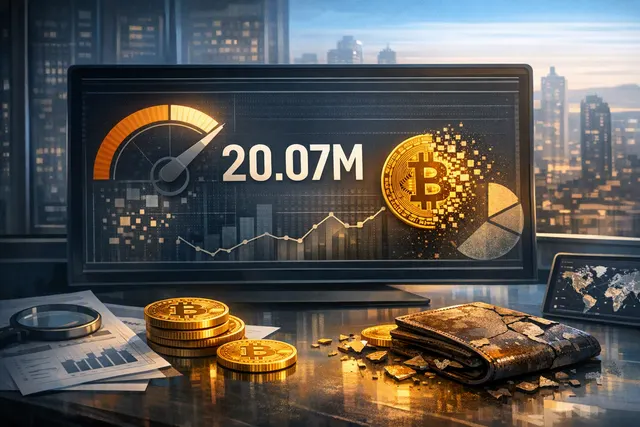 Bitcoin scarcity visualization showing 20.07 million mined coins and estimated lost supply, based on Changpeng Zhao's August 2026 post