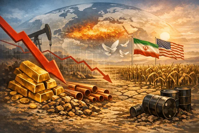 A visual representing competing forces in mid-June 2026 commodity markets, with geopolitical peace talks on one side and an approaching super El Niño on the other, overlaid on a he