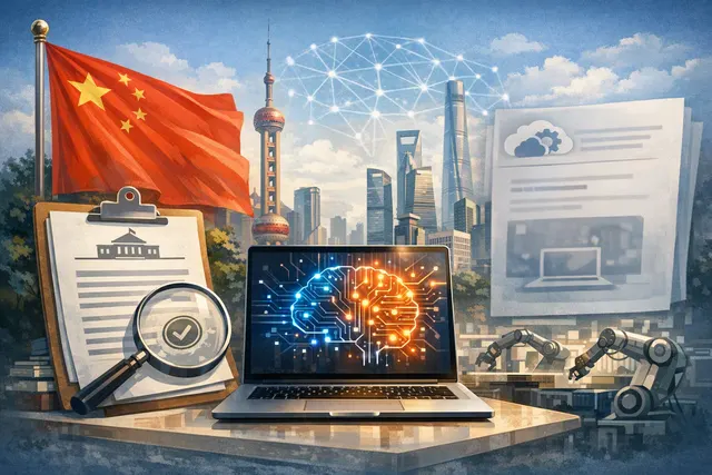 Apple Intelligence logo with Chinese regulatory and brand elements, representing the AI rollout in China