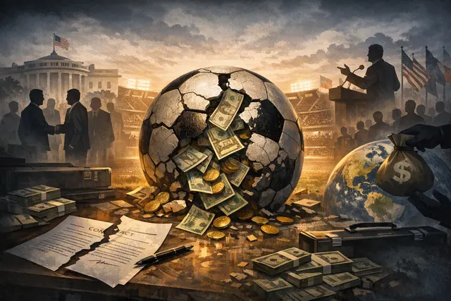 FIFA logo and soccer ball with documents and gavel signifying governance crisis