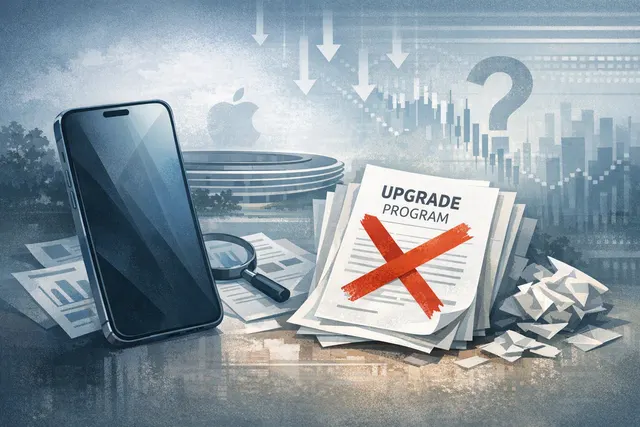Apple iPhone with data transfer illustration representing the scrapped white-glove preloaded setup feature for Apple Upgrade leasing program
