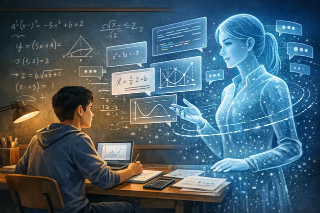 Student using AI as a questioning tutor while working through mathematics, writing and coding notes
