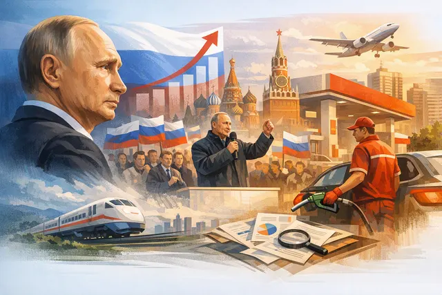 Vladimir Putin's approval ratings in 2026 with Kremlin PR measures including petrol price manipulation and security lockdowns