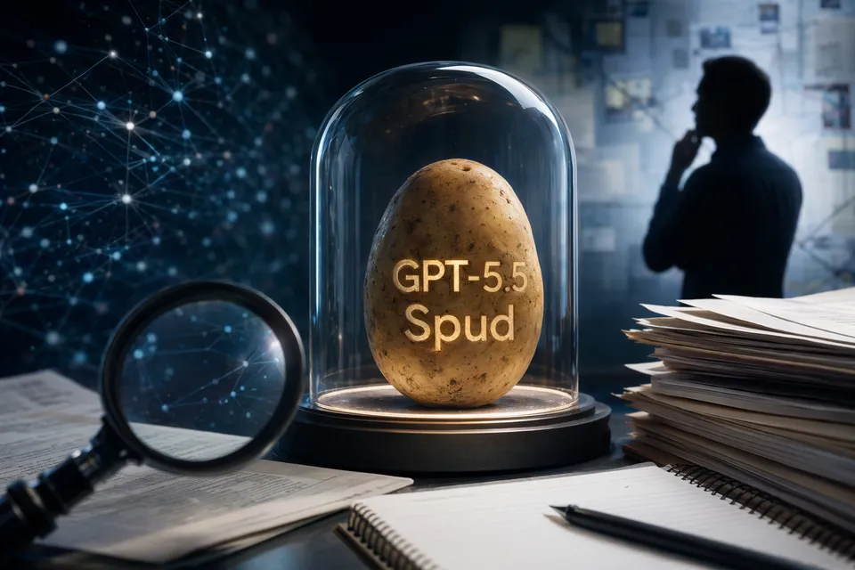 抽象 AI 模型核查視覺,象徵 GPT-5.5 Spud 傳聞與官方文件比對