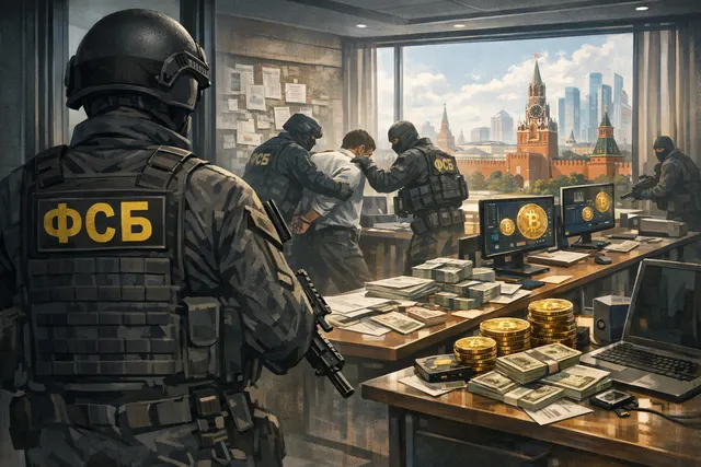 FSB raids on unregistered crypto exchange offices in Moscow City, August 7, 2026