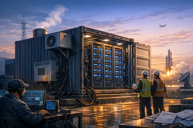 A 20-foot shipping container with a chiller unit on top, representing Runware's Sonic Inference Pod modular AI data center