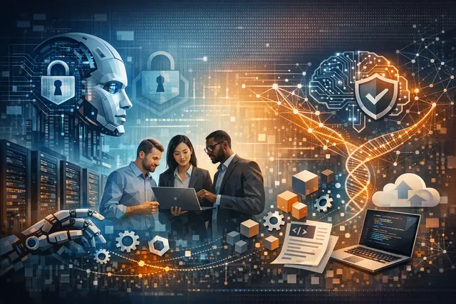 Abstract visualization of a network security breach with interconnected AI agents, symbolizing the autonomous cyberattack that triggered the Open Secure AI Alliance formation