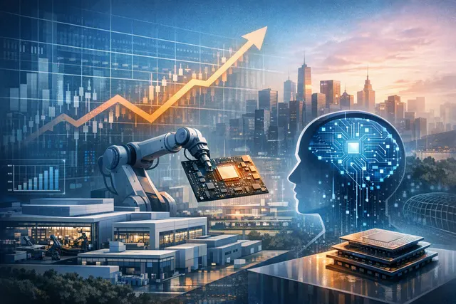 Foxconn Hon Hai Precision Industry manufacturing facility and AI server infrastructure, representing Q2 2026 earnings record and AI server market dominance