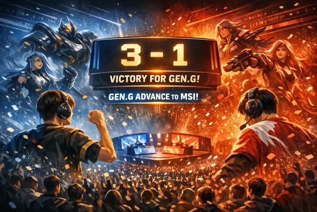 Gen.G Esports players celebrating their 3-0 victory over kt Rolster during the 2026 LCK Road to MSI tournament.