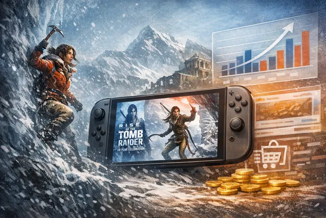 Lara Croft navigating a snowy Siberian landscape in Rise of the Tomb Raider, now available as a surprise launch on Nintendo Switch 2