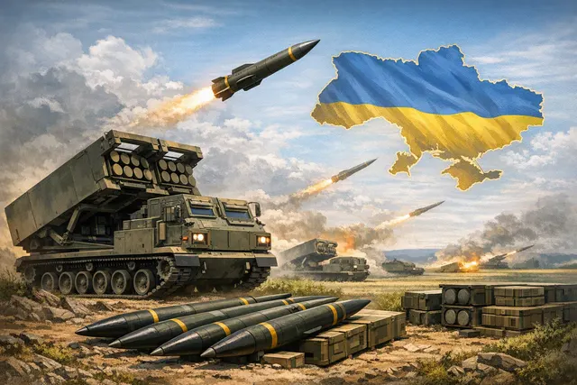 Editorial illustration representing the U.S.-approved transfer of ATACMS missiles and M270 launchers from Turkey to Ukraine in August 2026