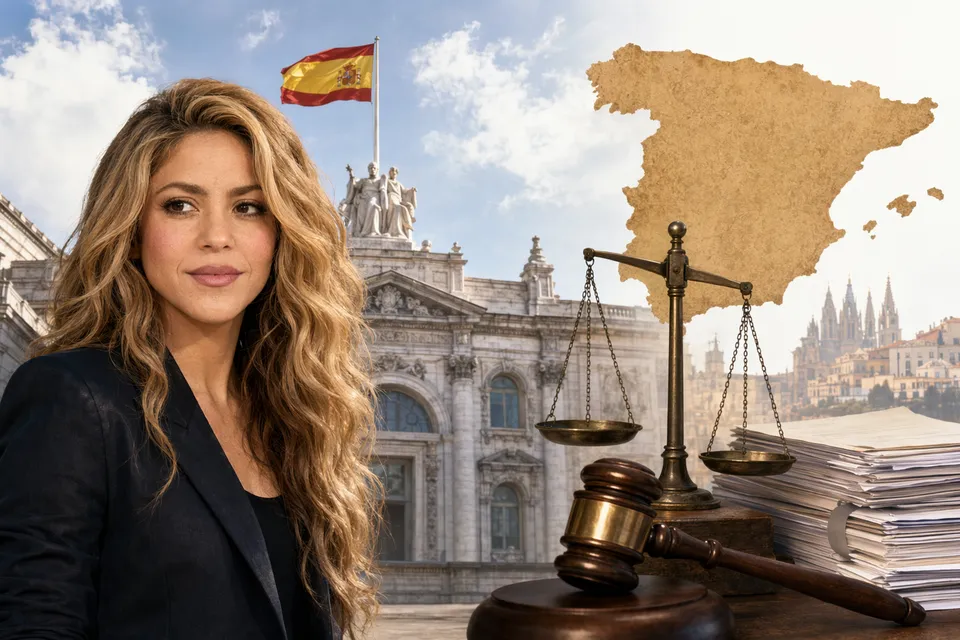 Editorial illustration of Shakira and Spain’s High Court ruling ordering a tax refund