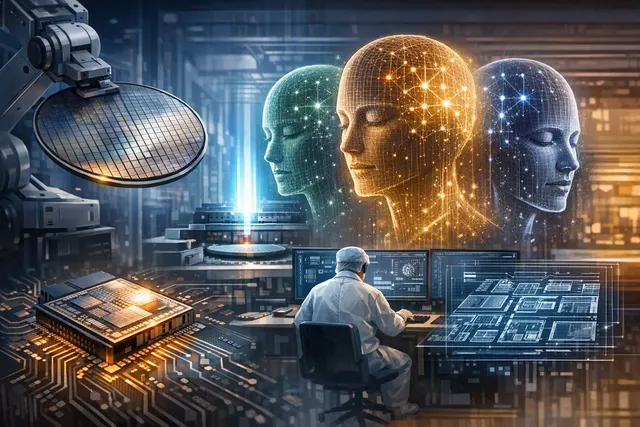 AI-generated conceptual image representing Samsung's use of Claude AI for semiconductor chip design and verification