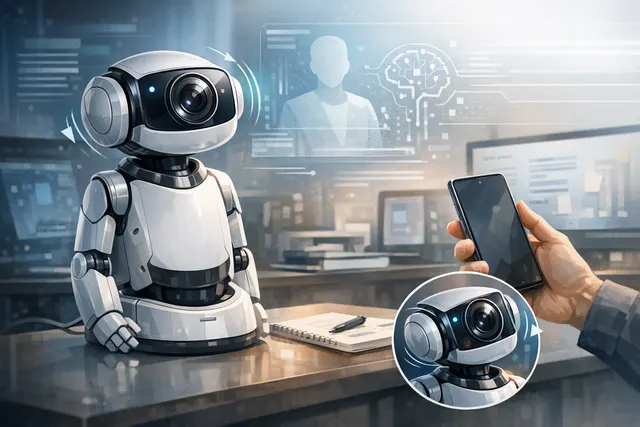 Honor Robot Phone with motorised gimbal camera in a futuristic studio scene