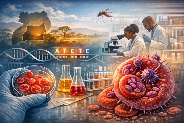 Illustration of malaria parasites and genetic variants associated with reduced antimalarial drug susceptibility in Uganda