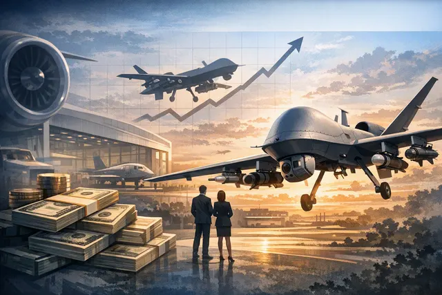 AI-generated visual representing Cambridge Aerospace's Skyhammer drone interceptor and Series C funding announcement