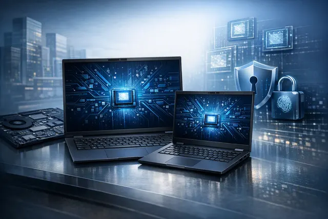 Conceptual illustration of ASUS ExpertBook P3 G2 and B3 G2 business laptops with Intel Core 7 Series 3 branding