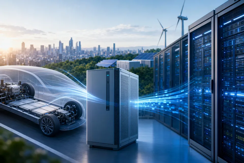 AI data center energy storage systems and battery modules illustrating Panasonic’s infrastructure pivot