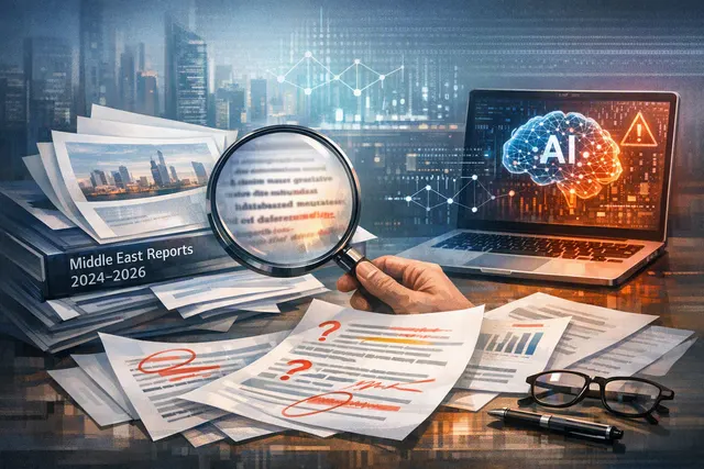 Illustration representing AI hallucinations and fabricated citations in PwC consulting reports, with a magnifying glass over a document containing fake references and utm_source=ch