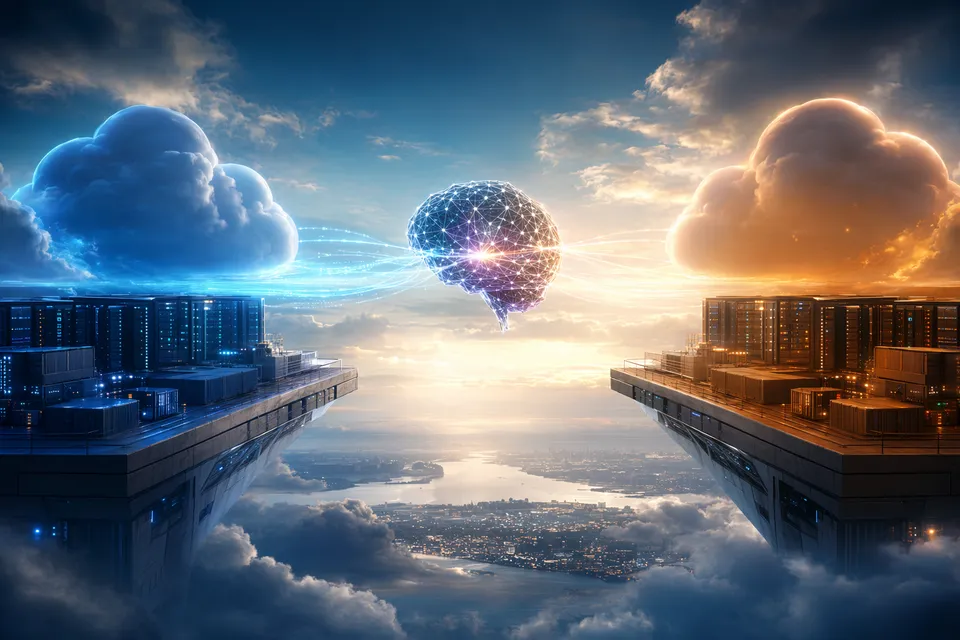 AI-generated illustration of cloud infrastructure and AI model connections representing the Microsoft–OpenAI Azure exclusivity deal