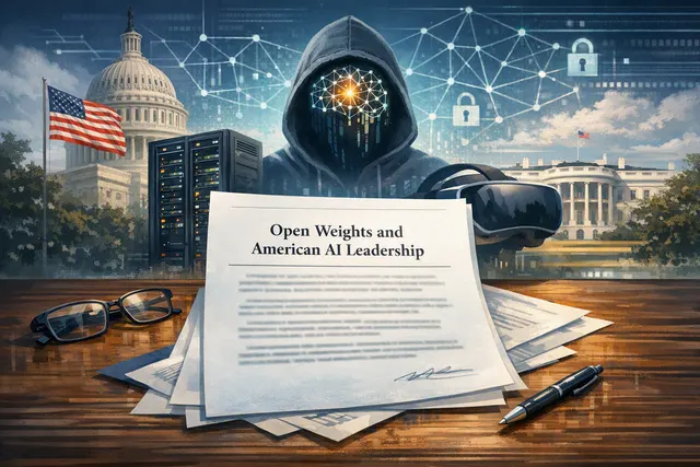 A visual representing the open letter by Nvidia, Palantir, Meta, and other tech companies urging the US government to protect open-weight AI models in July 2026.